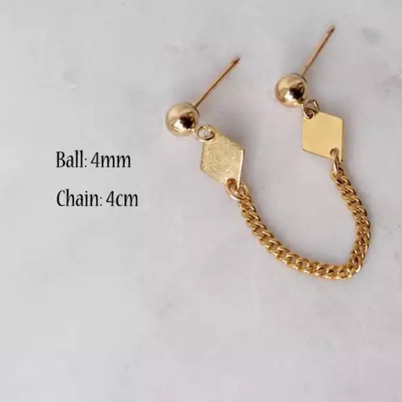 LAST 1! Gold Double Ball Stud Chain Earring - Picture 2 of 2